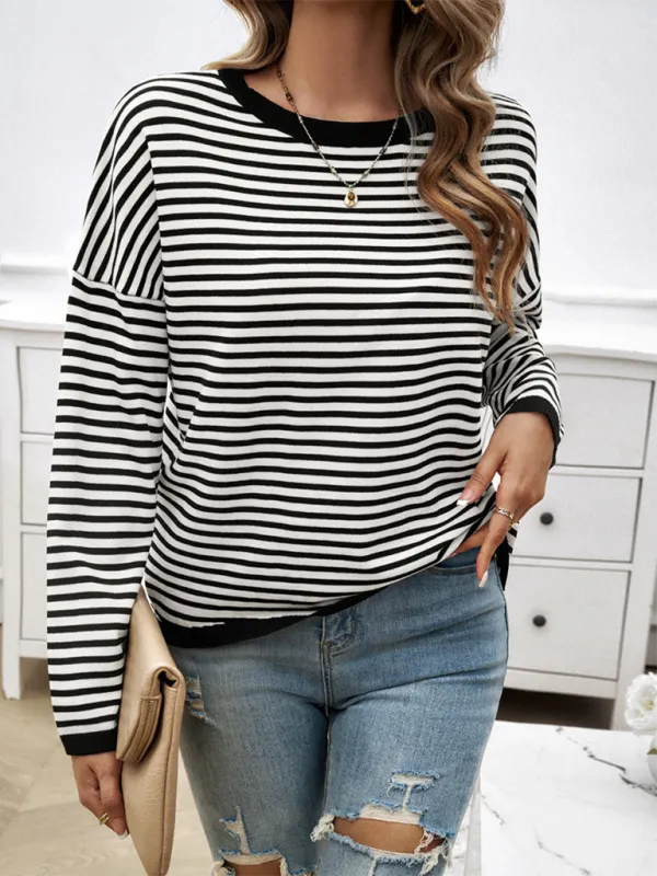 Cozy Stripe Women's Drop-Shoulder Sweater Pullover