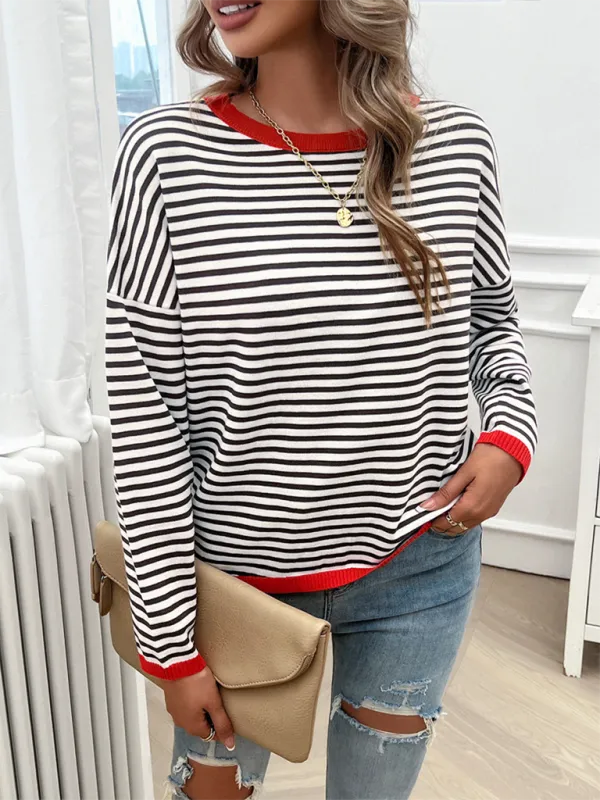 Cozy Stripe Women's Drop-Shoulder Sweater Pullover