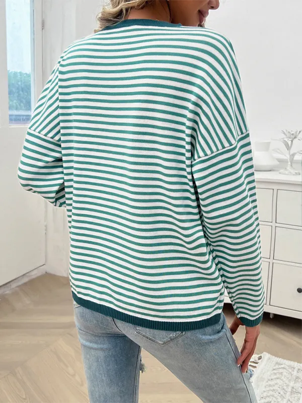 Cozy Stripe Women's Drop-Shoulder Sweater Pullover