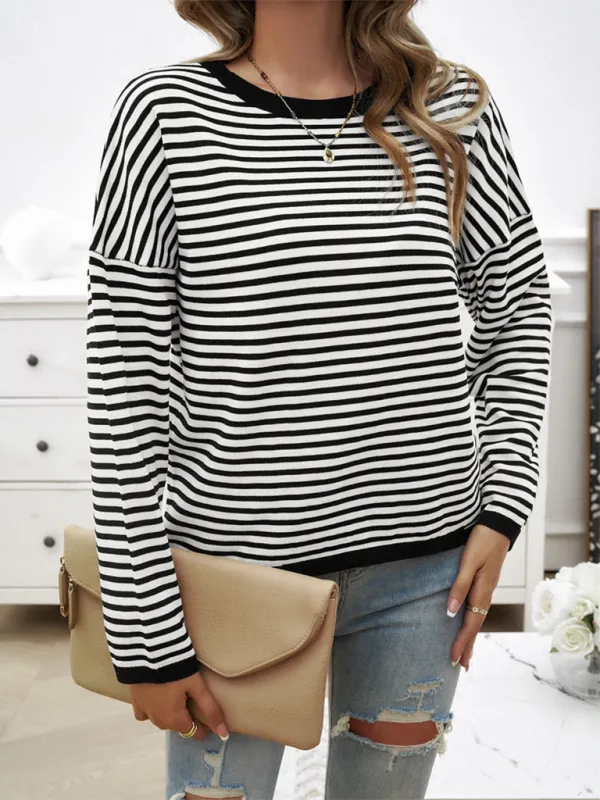 Cozy Stripe Women's Drop-Shoulder Sweater Pullover