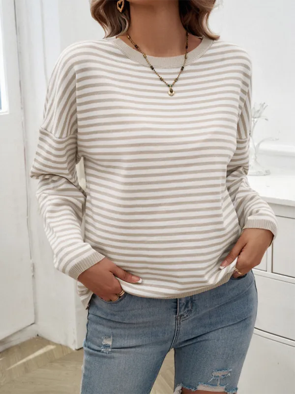 Cozy Stripe Women's Drop-Shoulder Sweater Pullover