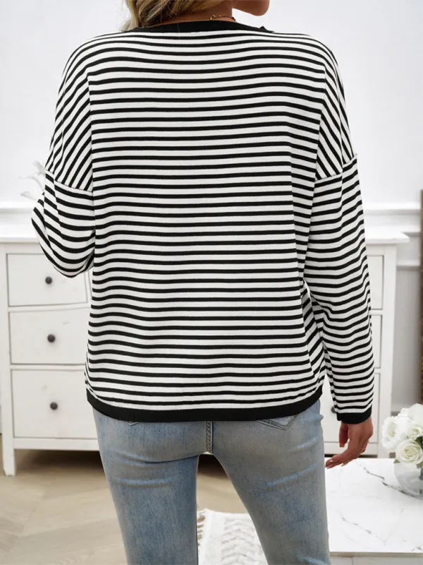 Cozy Stripe Women's Drop-Shoulder Sweater Pullover