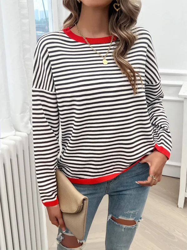 Cozy Stripe Women's Drop-Shoulder Sweater Pullover