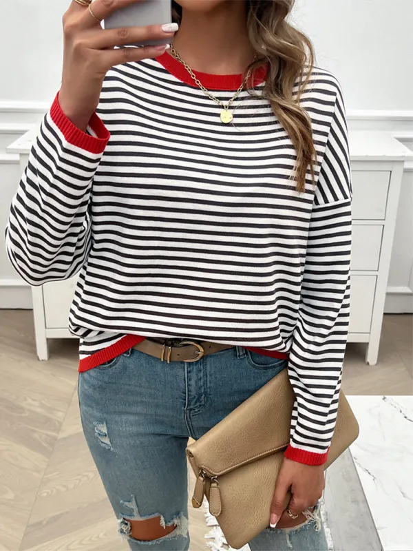 Cozy Stripe Women's Drop-Shoulder Sweater Pullover