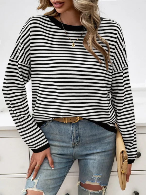 Cozy Stripe Women's Drop-Shoulder Sweater Pullover