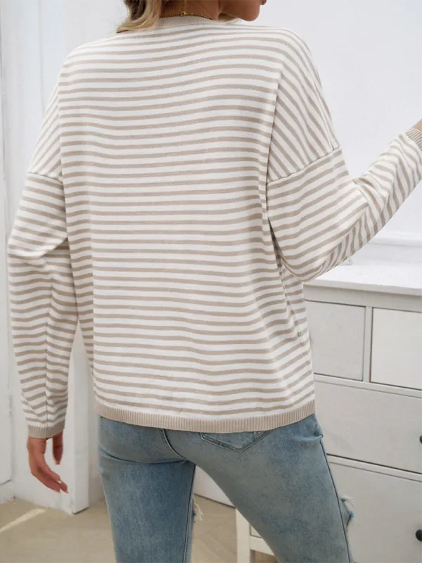 Cozy Stripe Women's Drop-Shoulder Sweater Pullover