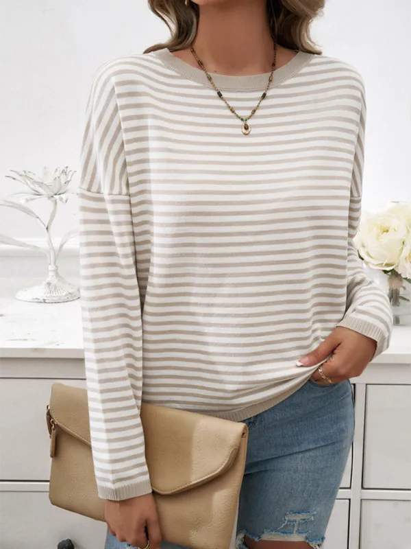 Cozy Stripe Women's Drop-Shoulder Sweater Pullover