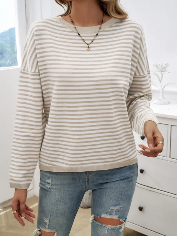 Cozy Stripe Women's Drop-Shoulder Sweater Pullover