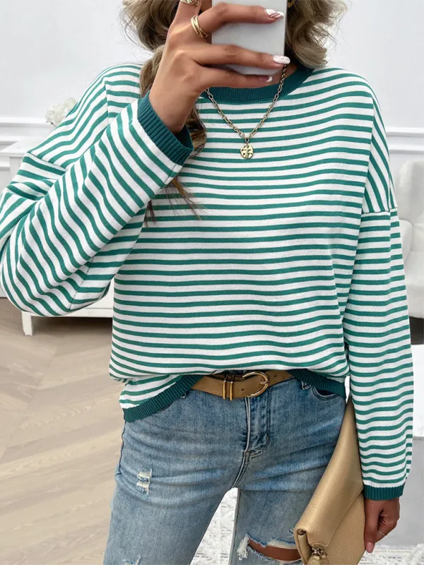 Cozy Stripe Women's Drop-Shoulder Sweater Pullover