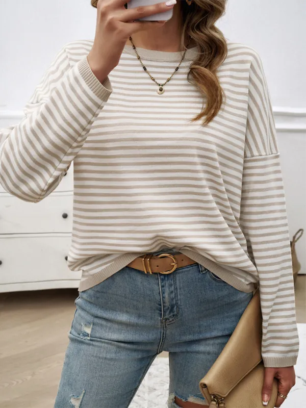 Cozy Stripe Women's Drop-Shoulder Sweater Pullover