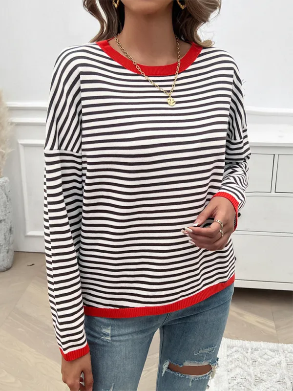 Cozy Stripe Women's Drop-Shoulder Sweater Pullover