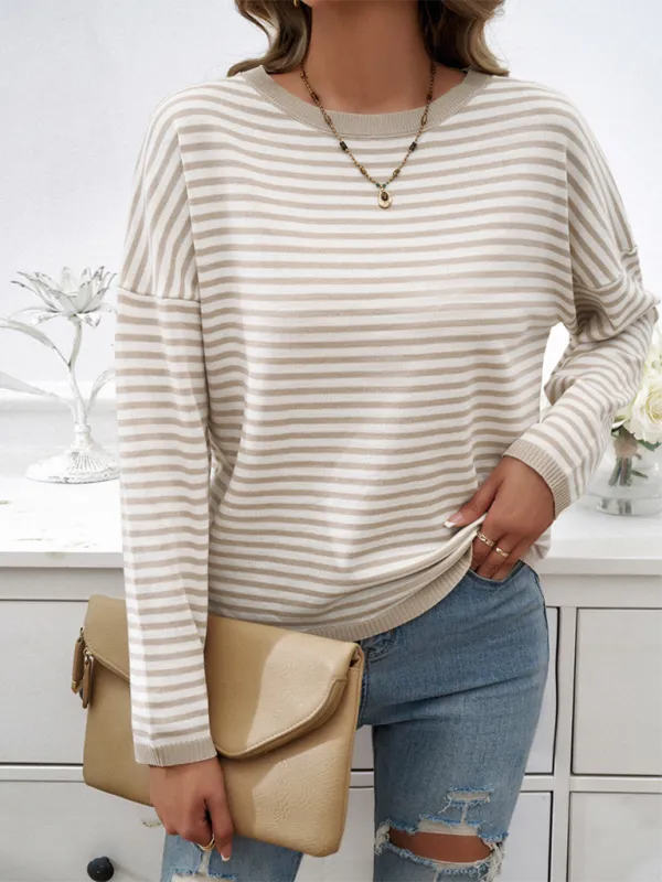 Cozy Stripe Women's Drop-Shoulder Sweater Pullover