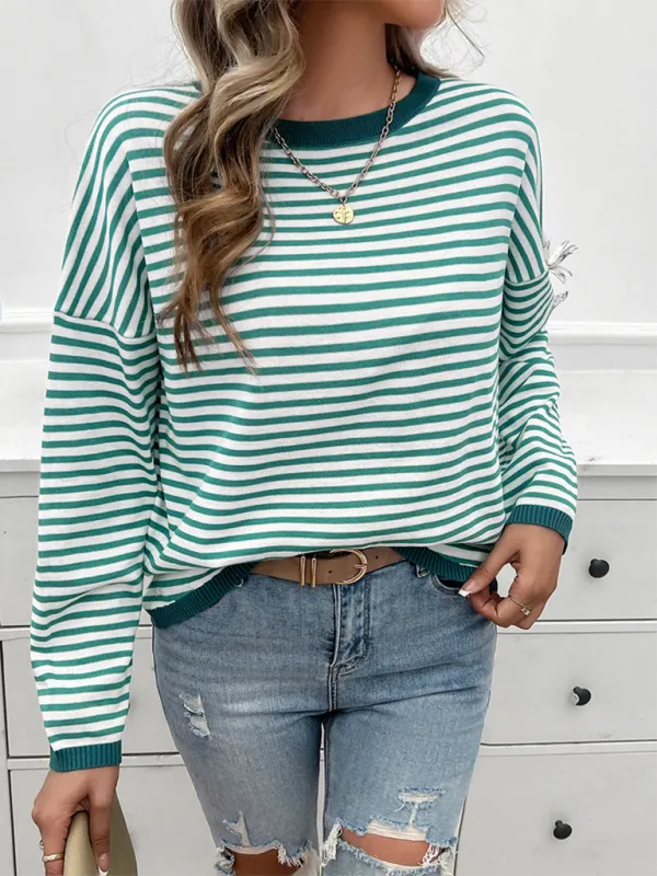 Cozy Stripe Women's Drop-Shoulder Sweater Pullover