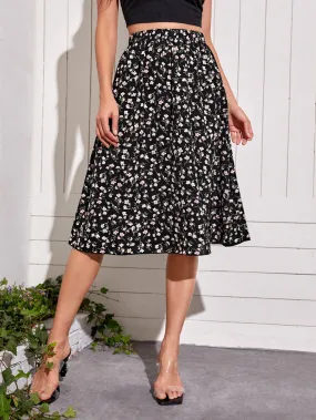 Ditsy Floral Print Flare Skirt