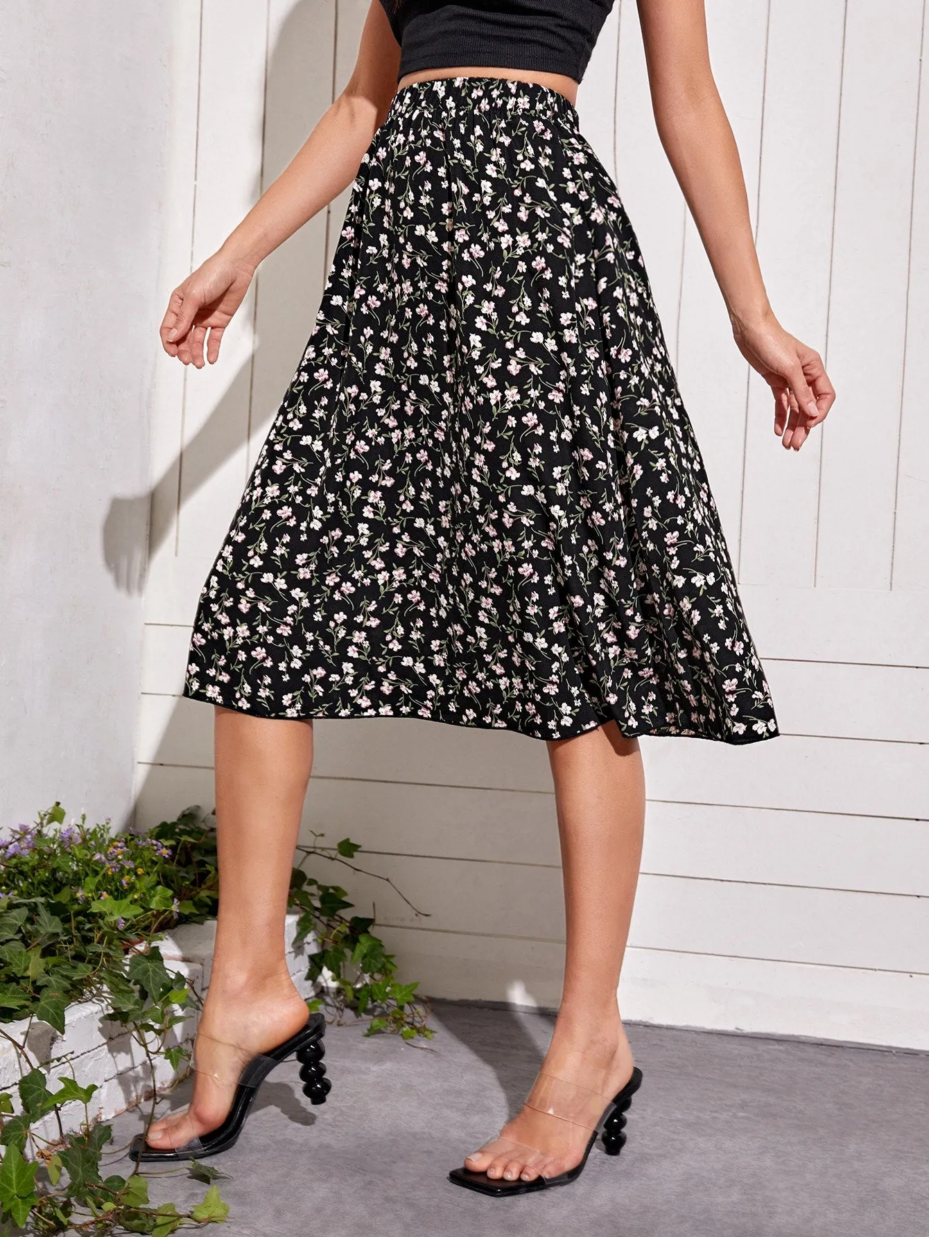 Ditsy Floral Print Flare Skirt