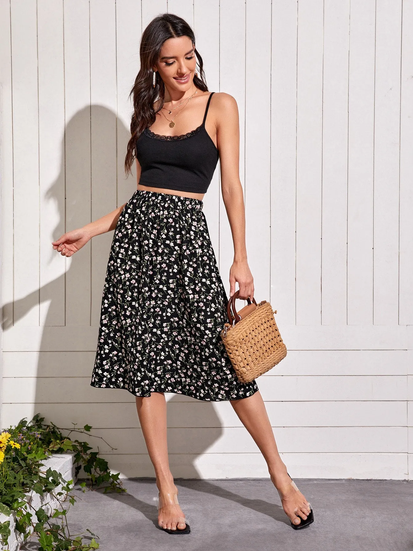 Ditsy Floral Print Flare Skirt