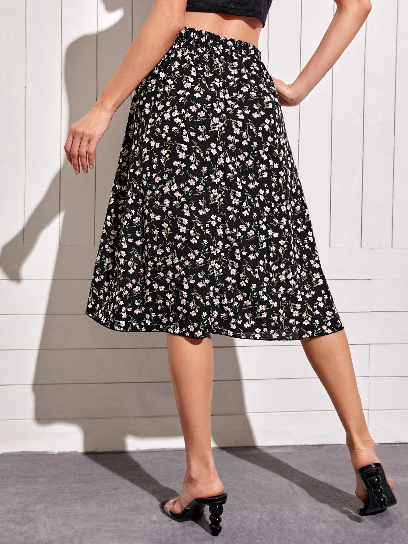 Ditsy Floral Print Flare Skirt