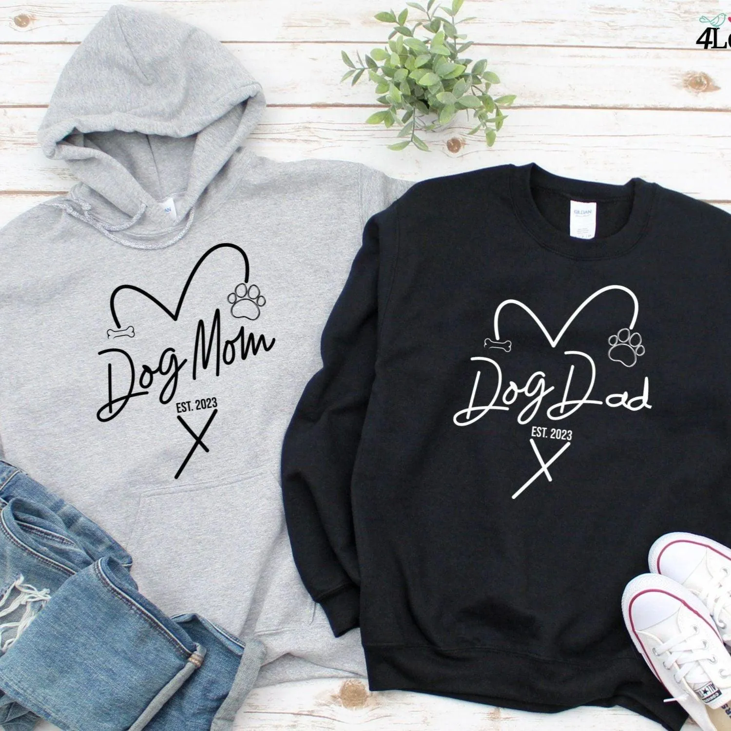 Dog Parents Custom Matching Outfits - Personalized EST Year, Stylish Duo Set for Dog Moms & Dads