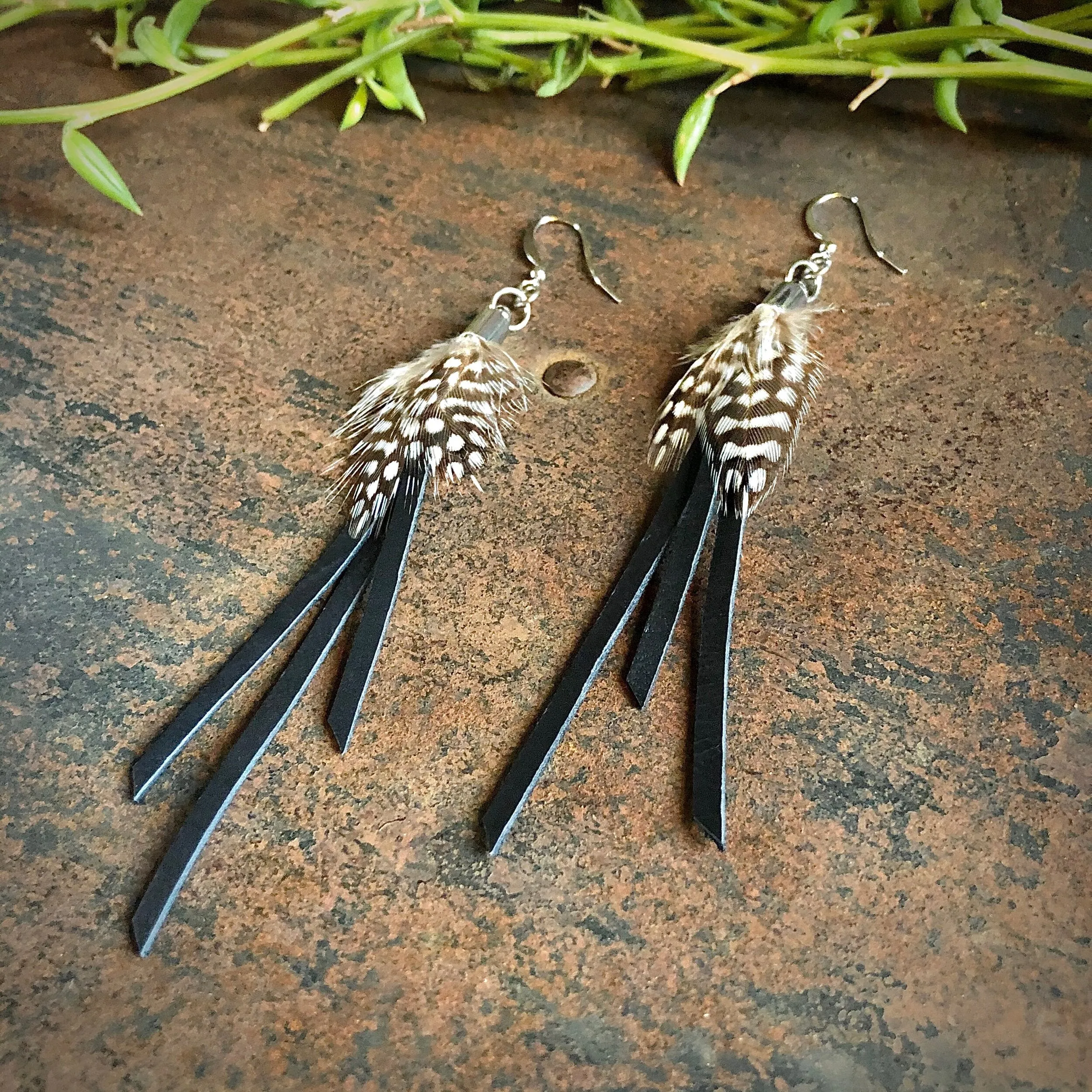 Earrings, Mini Feathers with Deerskin Tassels - SALE!