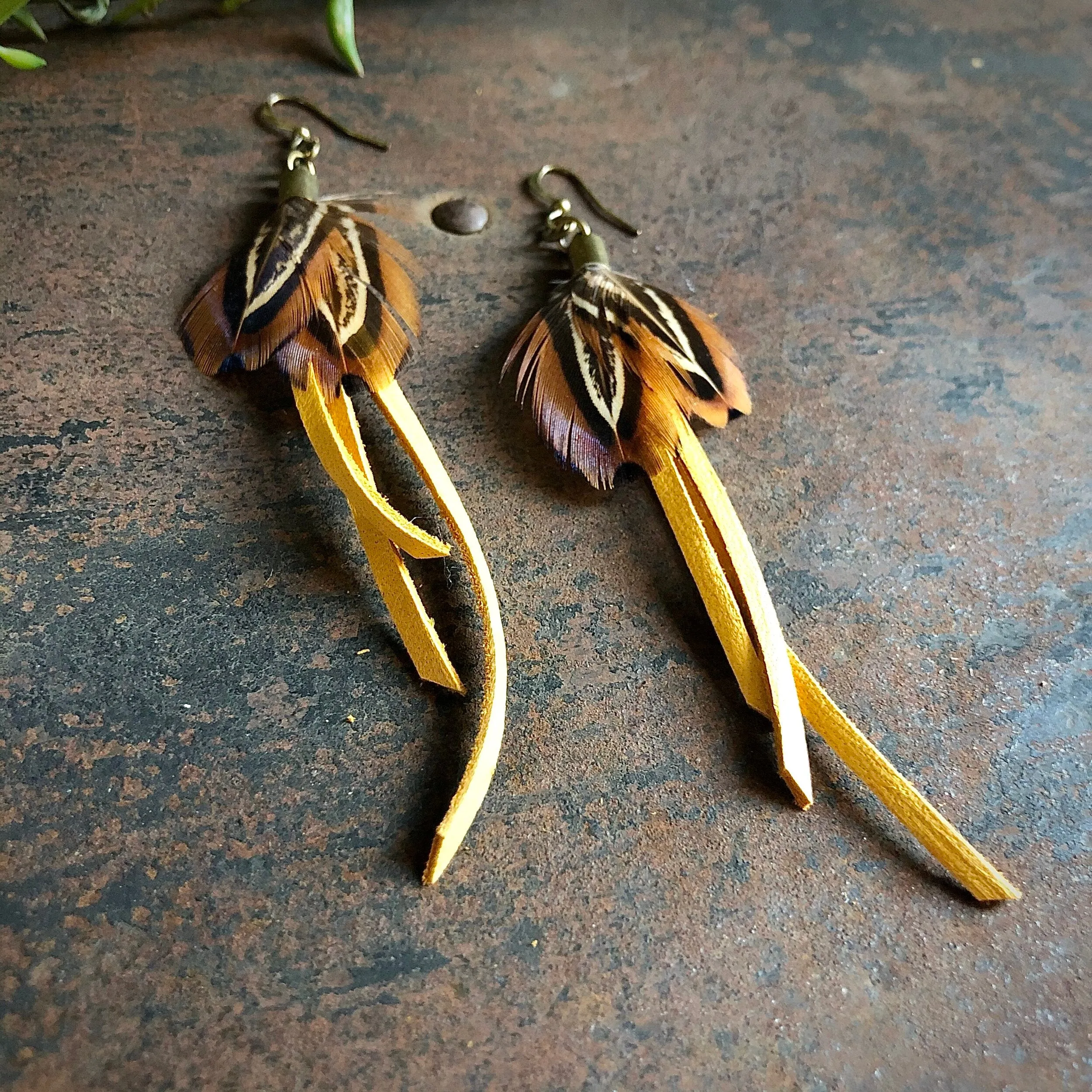 Earrings, Mini Feathers with Deerskin Tassels - SALE!