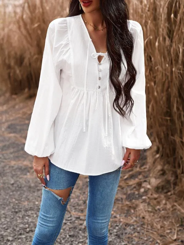 Elegant Cotton V-neck Blouse: A Fusion of Style and Comfort