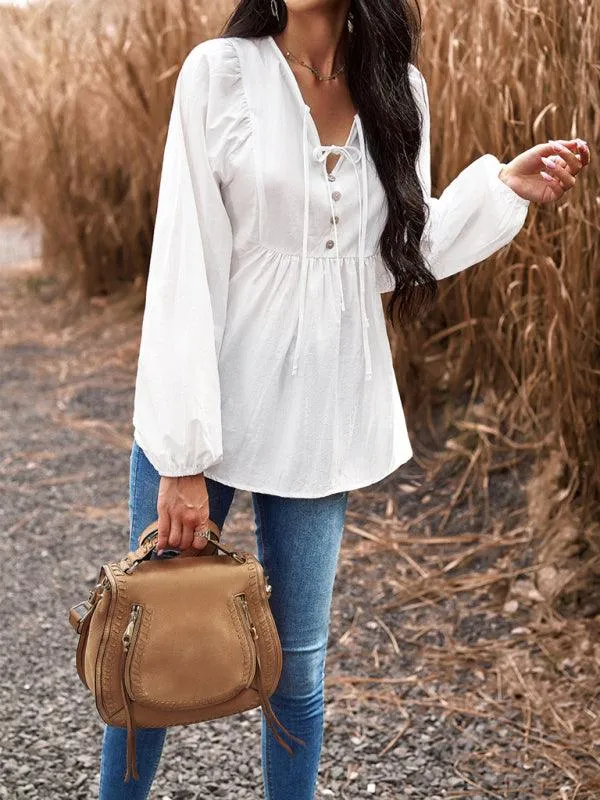 Elegant Cotton V-neck Blouse: A Fusion of Style and Comfort