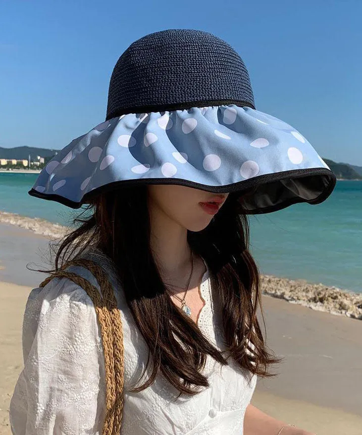 Elegant Dot Print Patchwork Straw Sun Hat