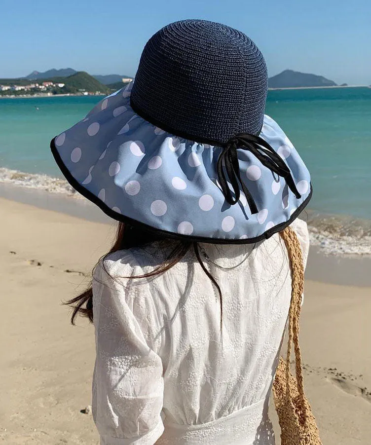 Elegant Dot Print Patchwork Straw Sun Hat