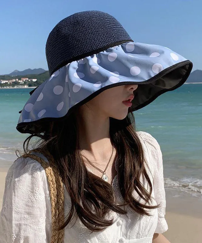 Elegant Dot Print Patchwork Straw Sun Hat