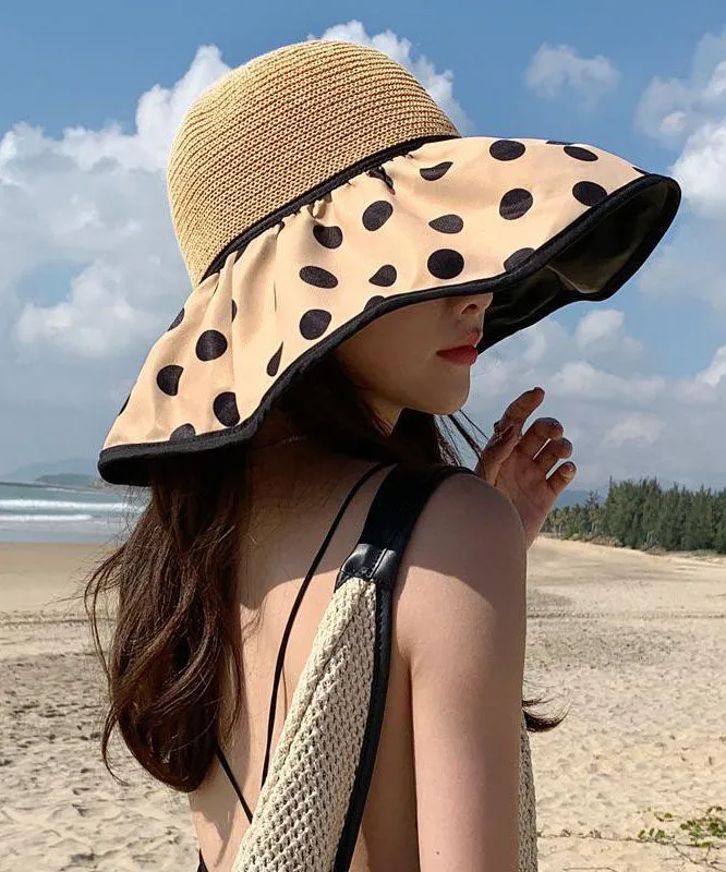 Elegant Dot Print Patchwork Straw Sun Hat