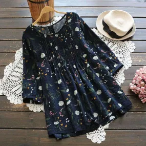 Elegant Floral Print O Neck Shirts Tunic