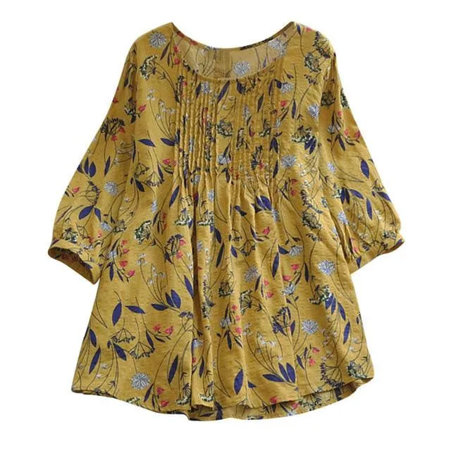 Elegant Floral Print O Neck Shirts Tunic