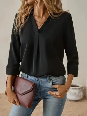 Elegant Solid Color Lapel Shirt for Women