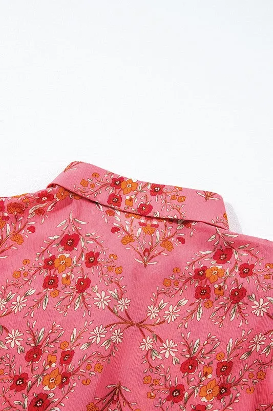 Floral Print Wide Short Sleeve Loose Shirt