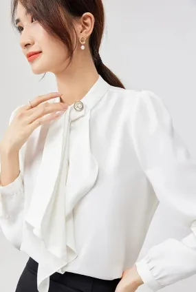 Genevieve - Elegant Bow-Tie Long Sleeve Shirt for Women