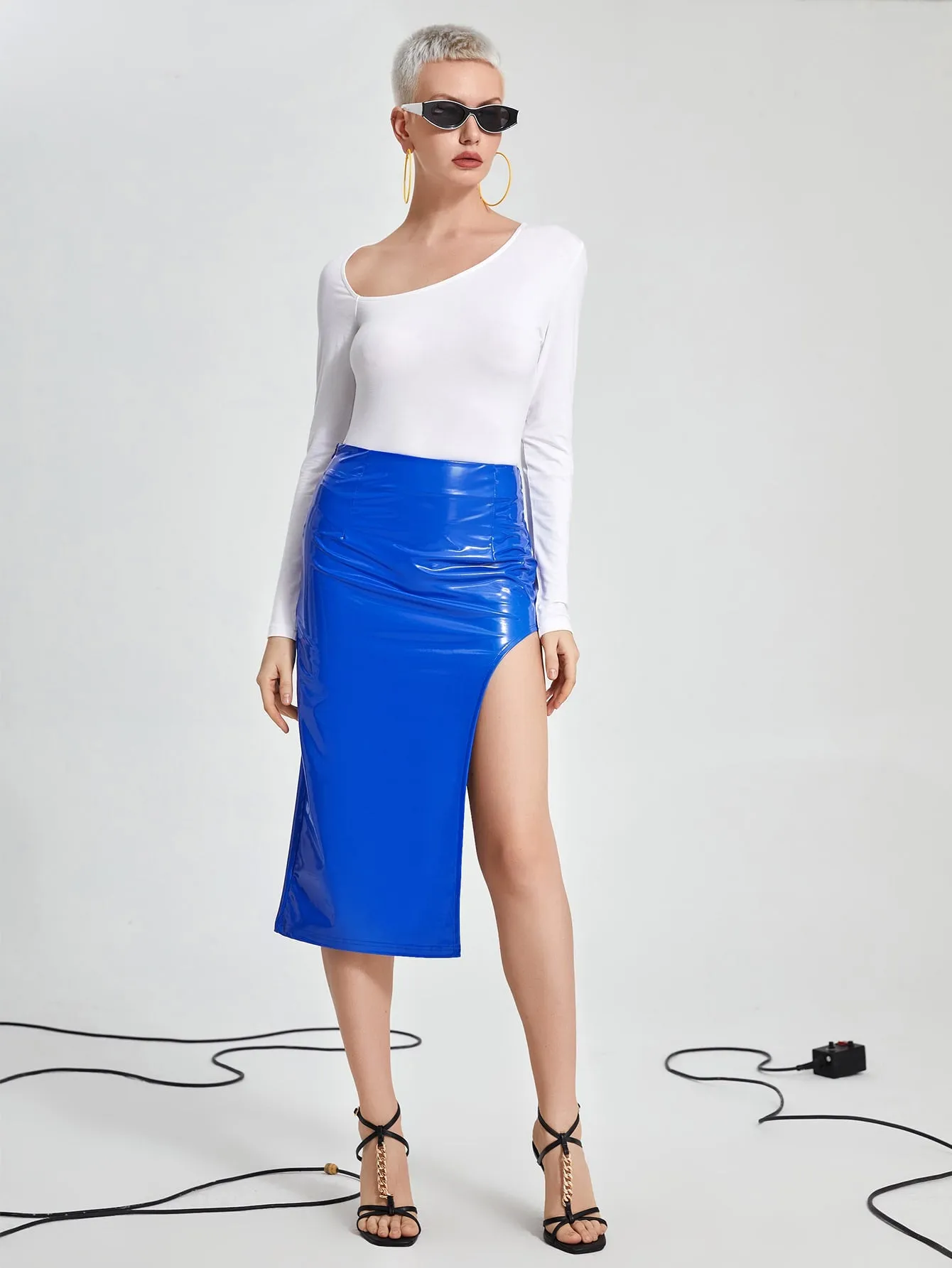 Glamorous Plain Zipper High Waist Midi Women Skirts