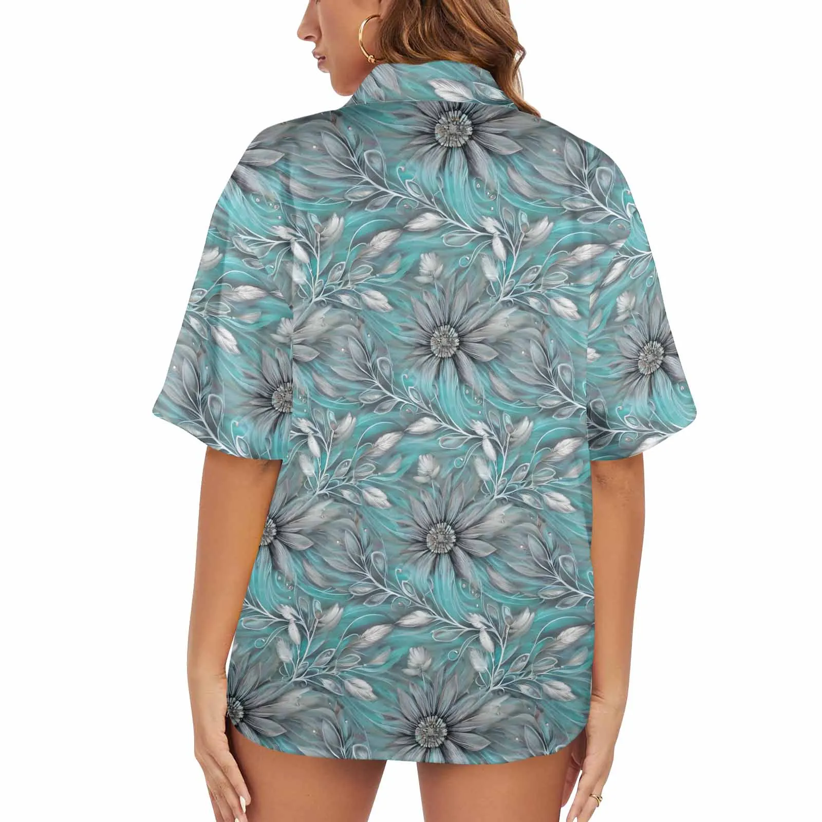 Green Elegant Floral 25  Women's Hawaiian Shirt