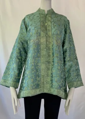 Hand Embroidered Short Jacket -  Sea Green