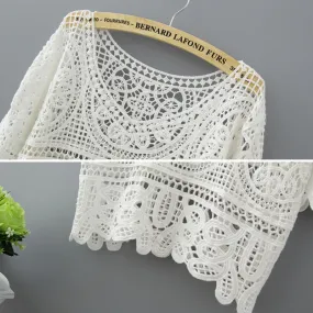 Hollow Out White Blouse Fashion 2018 Summer Crochet Lace Tops Women Transparent Casual Loose Sexy Blouses Womens Clothing