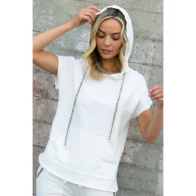 Hoodie Short Sleeve Top with Chains Off White