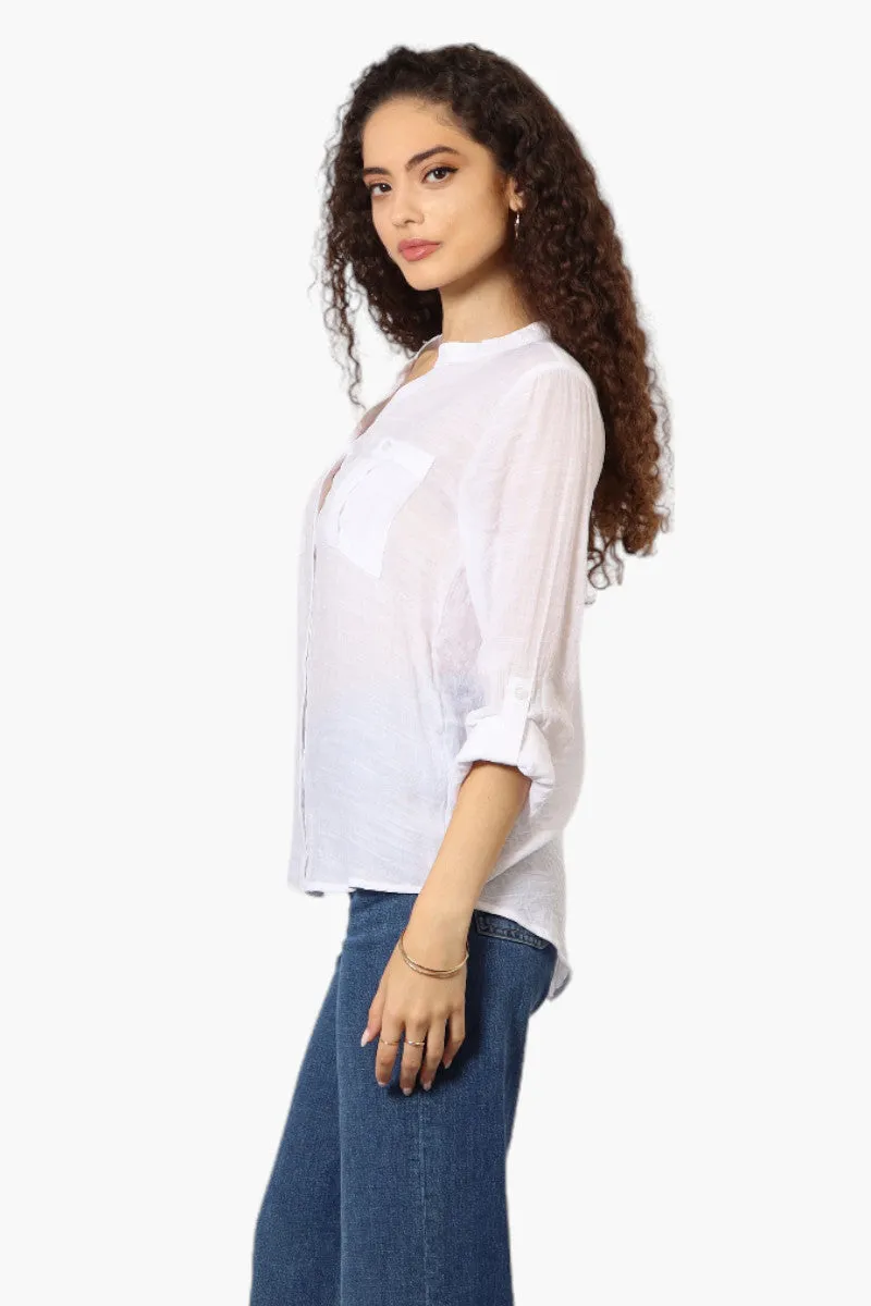 International INC Company Button Up Roll Up Sleeve Blouse - White