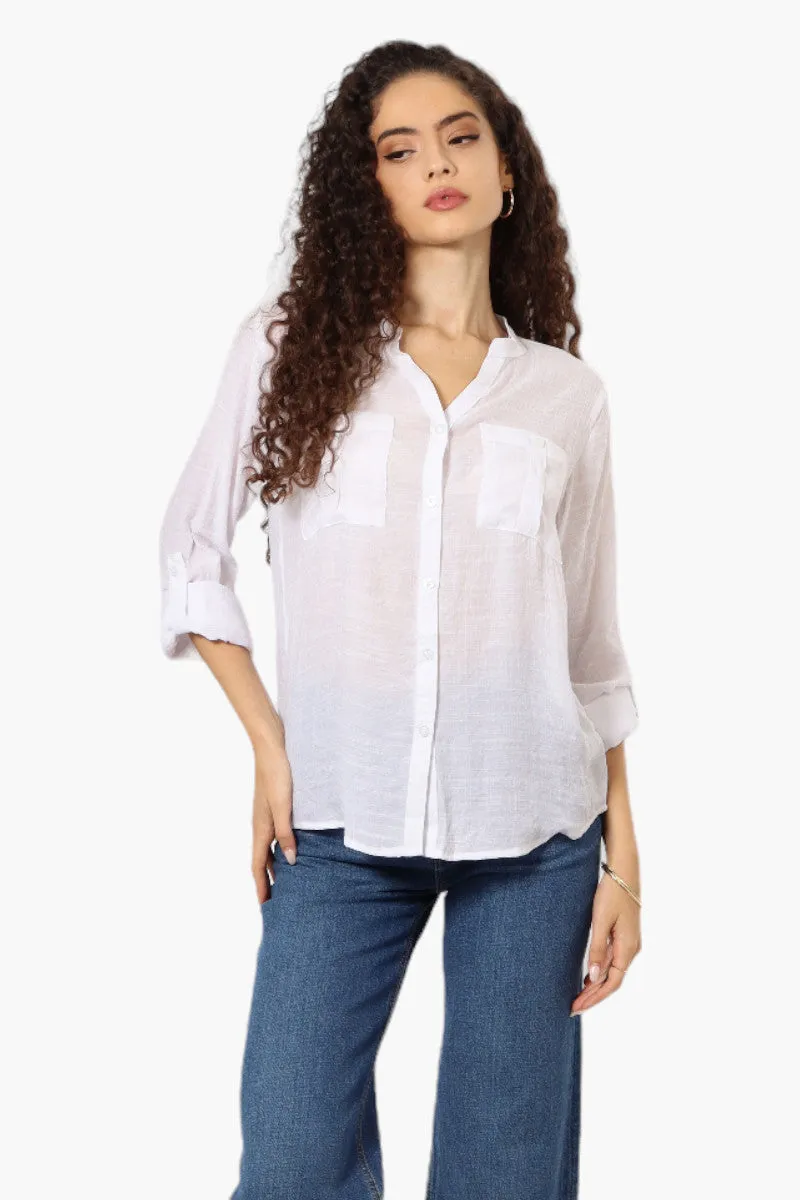 International INC Company Button Up Roll Up Sleeve Blouse - White