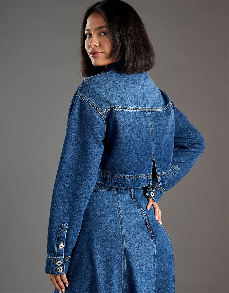 Ladies Max Denim Jacket-Mid Blue