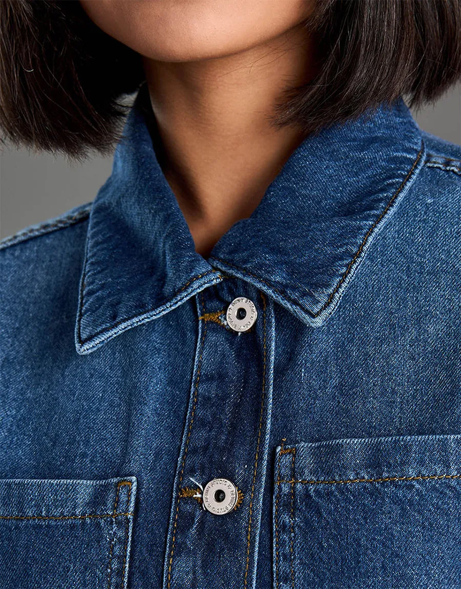 Ladies Max Denim Jacket-Mid Blue