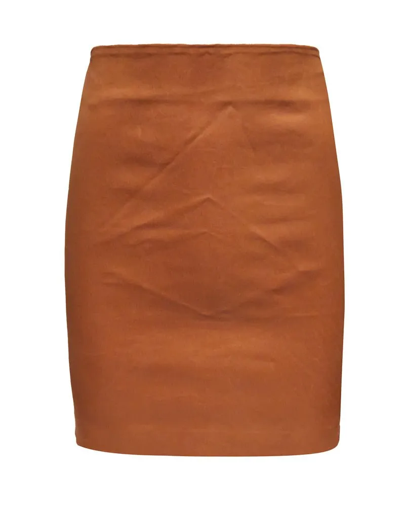 Leather Mini Skirt in Camel