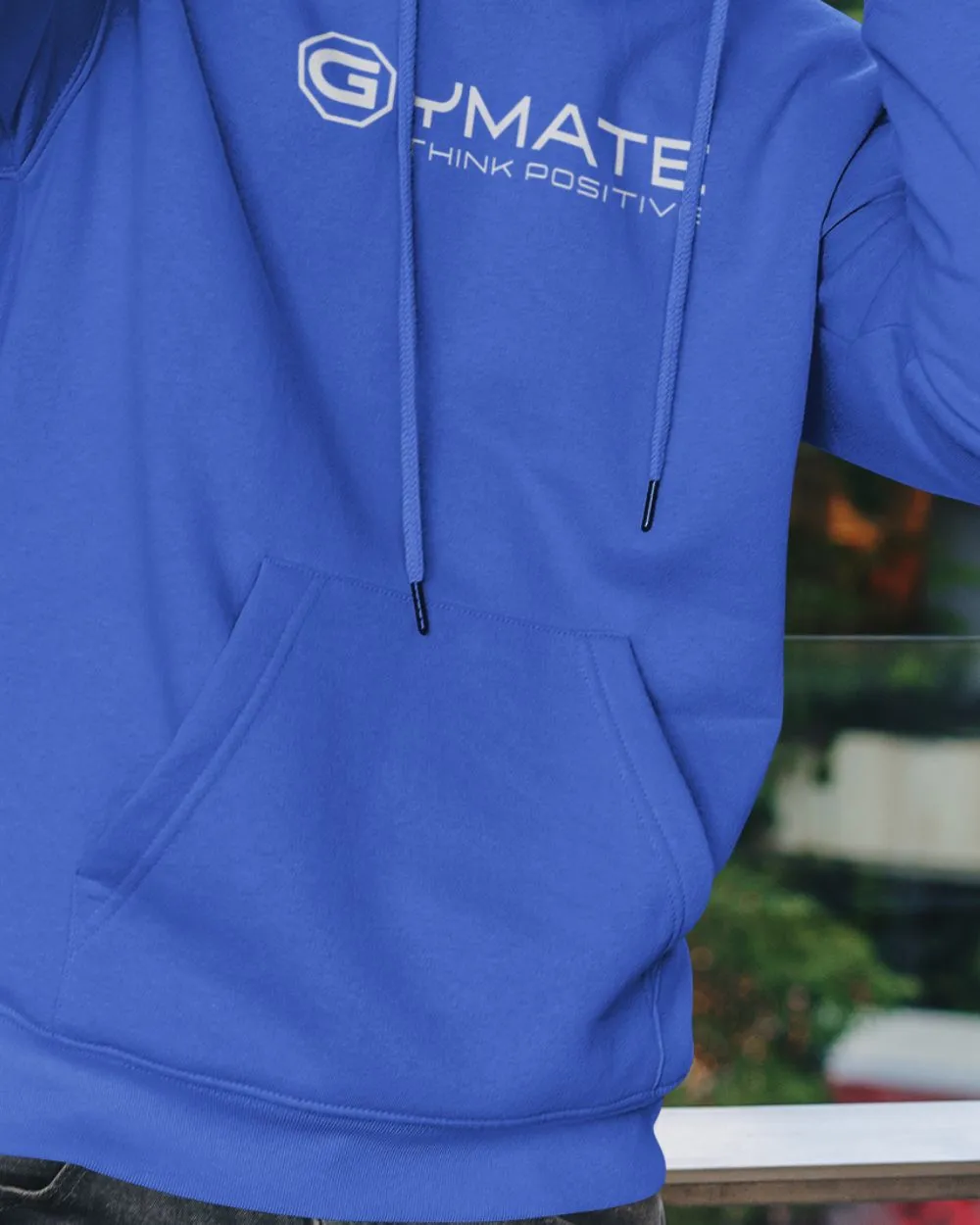 Light Blue Designer Hoodie – Gymate ‘Think Positive’ [ctr/lge]