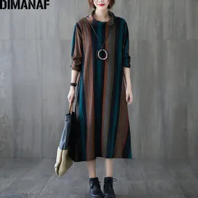 Long Sleeve Vintage Cotton Loose Elegant Dress