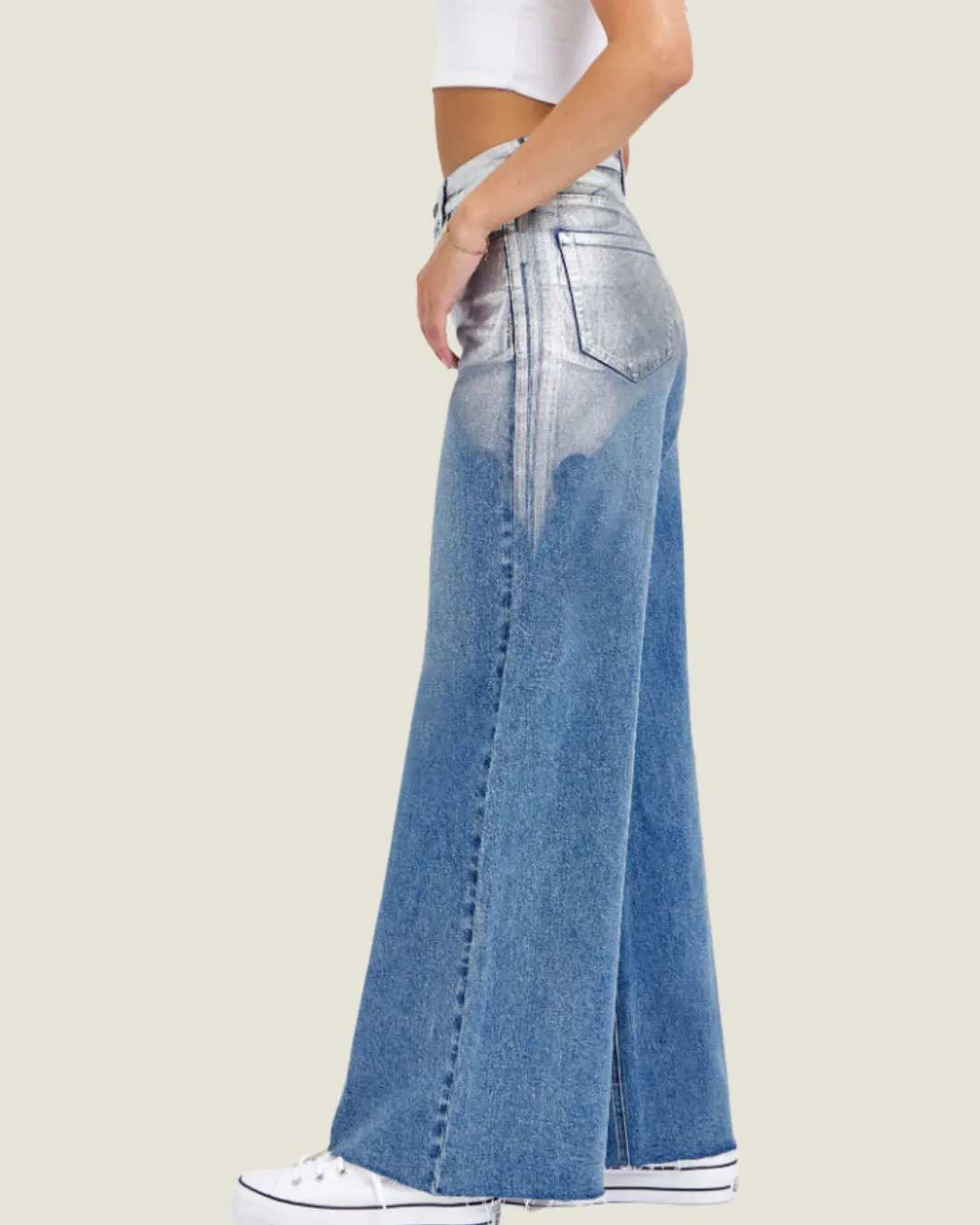 Loran's Christmas: High Rise Silver Foiled Wide Leg Jeans