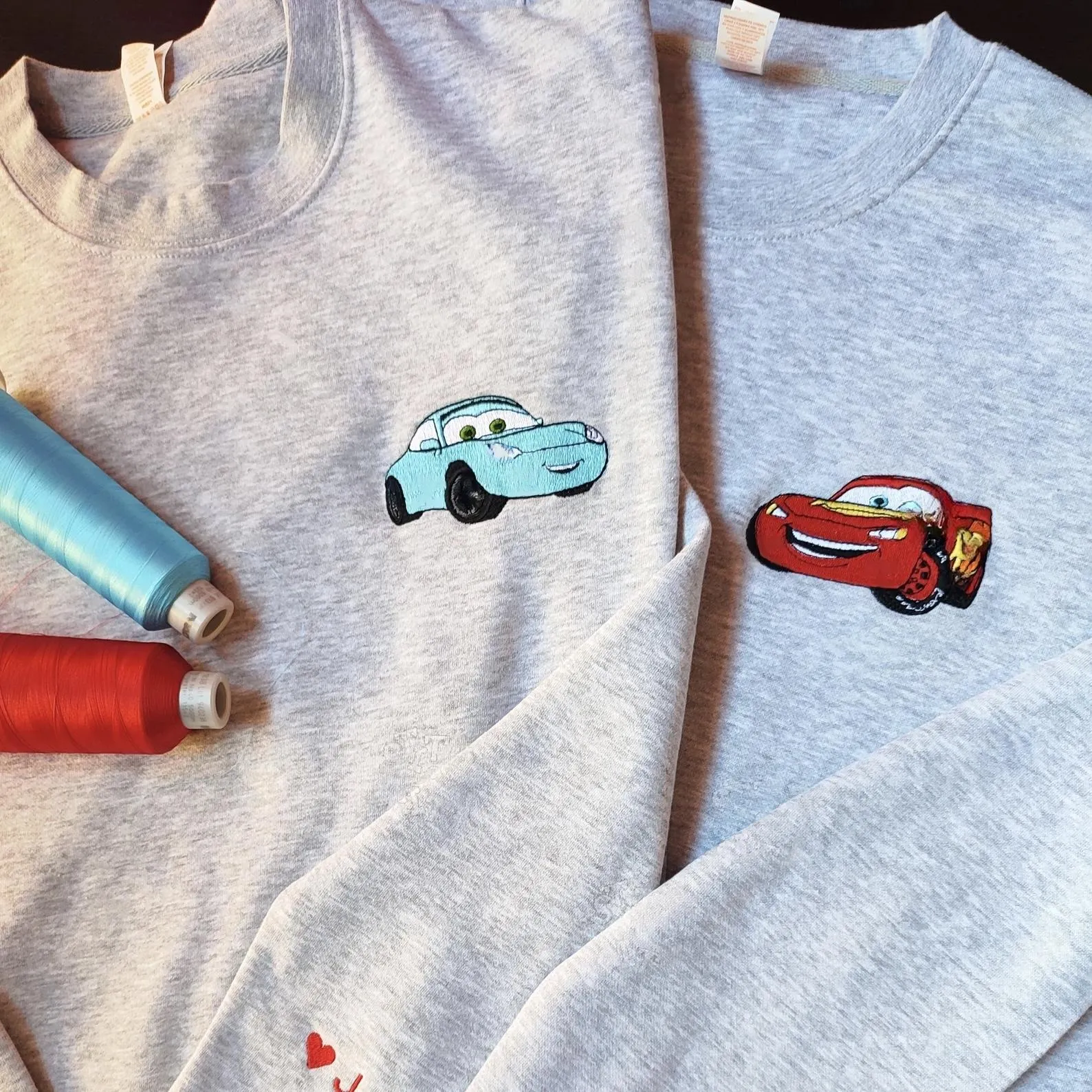 Matching Couple Hoodies - Cars Mcqueen & Sally Custom Embroidered Couples Matching Hoodies