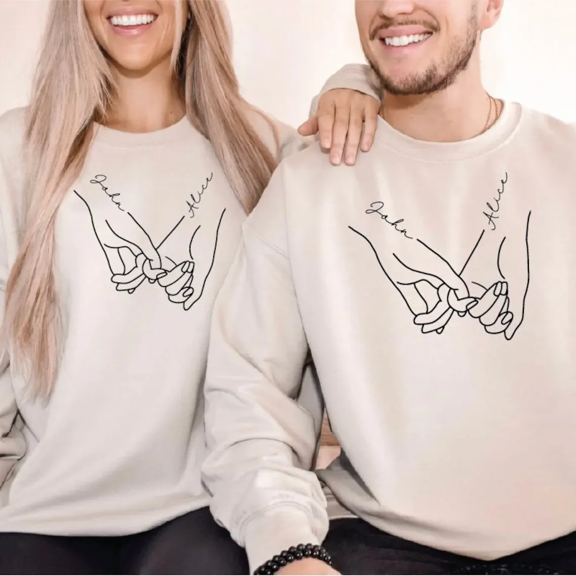 Matching Couple Hoodies - Pinky Promise Custom Embroidered Couples Matching Hoodies